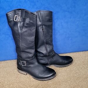 Black Knee High Leather Boots